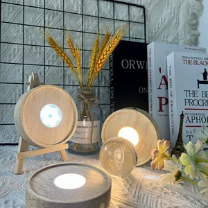 Upgraded Rechargeable LED Wooden Lamp Holder Touch Control Diffuser Stone Aromatherapy Crystal Cup Luminous Base Modern Design