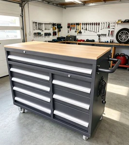 Best Price 47Inch Wooden Top Tool Cabinet 8 Drawer Customized Tool Box Trolley For Car Garage With An American-style Power Strip