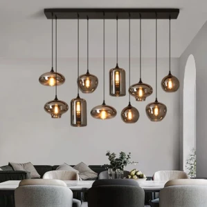 Modern Grey Glass Led Pendant Lights for Living Room Decoration Kitchen Restaurant Hanging Lamp Home Deco Chandeliers Luminaire