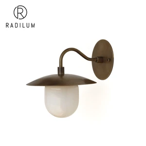 Vintage Brass Wall Sconce Luxury Hotel Corridor Decor Solid Antique Brass Metal Opal Glass Shade LED Gooseneck Barn Wall Lamp