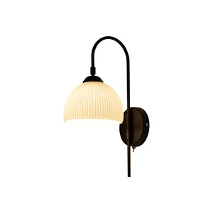 Aisilan Arched Wall Lamp Pleated Glass Texture Black Arc Wall Light Brackelight Vintage Switch Vintage Wall Light