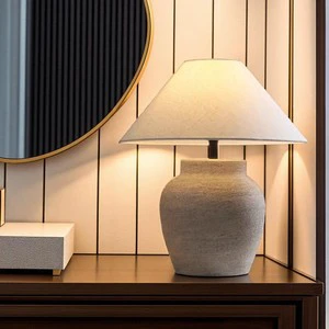 Contemporary Ceramic Table Lamp with Fabric Linen Shade for Bedroom Living Room Home Decor Lighting