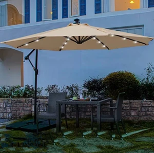 Wholesale Fashionable Outdoor Led Light Beads Sunshade Umbrellas Park Solar Lamps Polyester Folding Banana Umbrellas