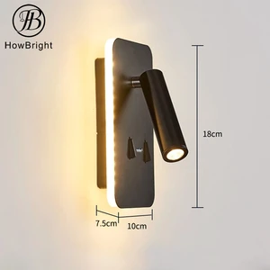 U.S.G. Hanging Plate Bedroom Bedside Wall Lamp Rotatable Reading Lamp With Switch Stair Aisle Hotel Room Spotlight