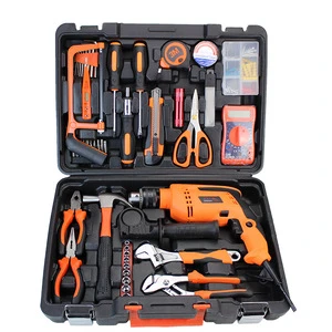 TMAXTOOL Impact Drill Tool Set Power Combo Kit Screwdriver Wrench Pliers Saw Hand Tools in Tool Box for Home Repair DIY Workshop
