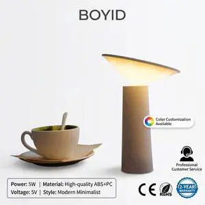 Mini USB LED Touch Control Modern Dimmable Battery Powered ABS Table Lamp 1-Year Warranty 15x15x21cm Sci-Fi Design