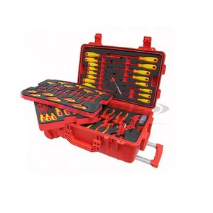 TAIWAN CALIBRE 65pc VDE Insulated Electrician Tools Set Hand Power Source OEM Customizable 1 Year Deluxe Rolling Tool Case