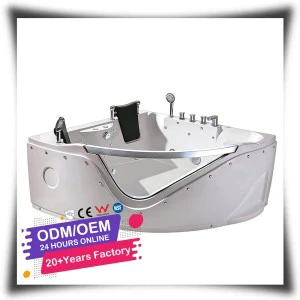 HG Modern 2 Person Corner Triangle Massage Bathtub, Glass Window Whirlpool Spa for Luxury Mansion, Penthouse & Home Spa Design