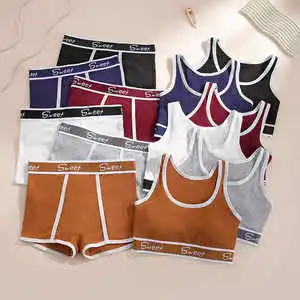 Under Lulu Custom Spice Girl Fitness Cotton Women's Underwear Mid-Waist Boxer Bra Suit Wide-Brimmed Letter Sports Vest Set