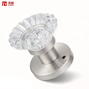 Tianyi Clear Crystal Glass Door Knob Lock Round Rosette Interior Room Bedroom Minimalist Wooden Hardware Contemporary