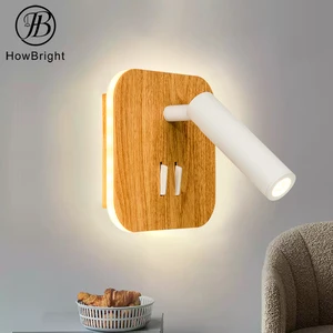 2025 Wood Color Square Shape IP20 Aluminium Metal 3W+6W LED Reading Wall Lamp Aisle Hallway LED Wall Light Fixtures