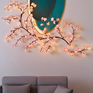 LED Simulated Rattan Lamp String Lights PVC Bendable Tree Branch IP65 Cherry Blossom Plum Blossom Motif Room Wall Decoration