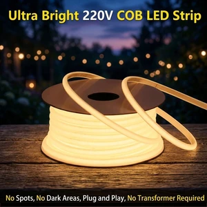 LED Strip Light Copper 220V High Voltage IP68 Waterproof COB Flexible Plug Outdoor Building Contour Lighting
