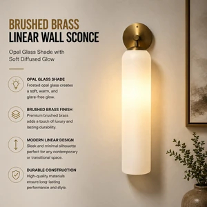 XZ Sleek Minimalist Linear Design Frosted Opal Glass Brushed Brass Wall Lamp LED Sconce Lighting Bedroom Washroom Corridor