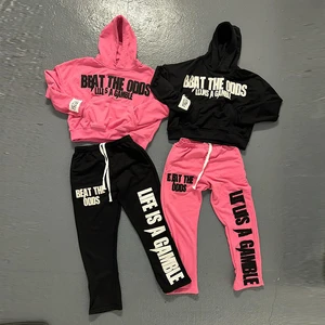 Custom Vintage Clothing Long Sleeves Streetwear 2 Pieces Sets Distressed Patch Embroidery Tracksuits Sweatpants and Hoodie Set
