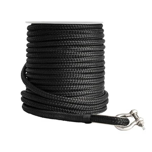 High Strength Marine Rope Anchor Line Black Nylon Double Braided Rope with Thimble for Boat Marine Use