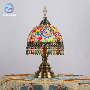 Handmade Iron Turkish Style Mosaic Stained Glass Table Lamp with LED Decoration Lights Source and Dome Shade for Living Room