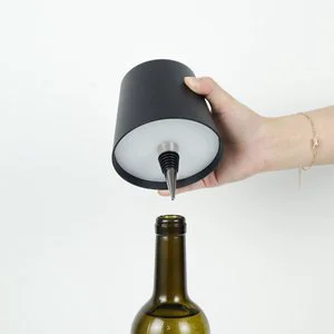 Modern LED Wine Bottle Table Lamp Dimmable Rechargeable Touch Control Adjustable Iron Shade for Bedroom