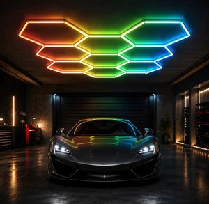 Dimmable Honeycomb Led Garage Lights for Car Detailing and Workshop Featuring Hexagonal Design with Splicing Connector System