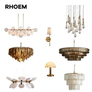 RHOEM Luxury Designer Oval Chandelier Alabaster Crystal Amber Glass Chandelier Ceiling Light for Living Room Fashion Light