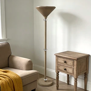 Nordic Style Beige Crackle Finish Gold-Plated Torchiere Standing Lamp 2700K Warm White Elegant Vertical Floor Lamp for Hotel