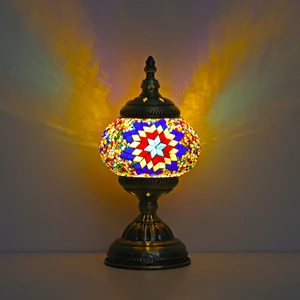Handmade Luxury Simple Multicolor Glass Mosaic E14 LED Table Lamp Iron Body Traditional Turkish Christmas Decoration