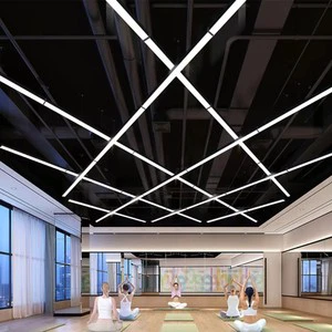 Acrylic LED Line Light Bar Rectangular Linear Hanging Pendant Ceiling For Office Supermarkets Gym With Middle Lamp Size