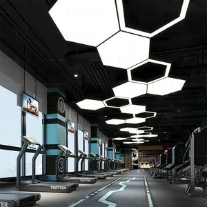 Modern Hexagon Chandeliers Lighting Dimmable Led Hanging Lamp Acrylic Hexagonal Linear Pendant Lights for Gym Office Supermarket