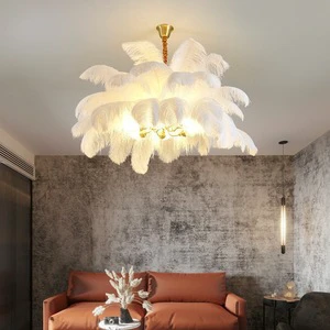 Nordic Ostrich Feather Lamp Led Pendant Lights Living Room Home Decor Bedroom Indoor Lighting Chandelier Hanging Light Fixture