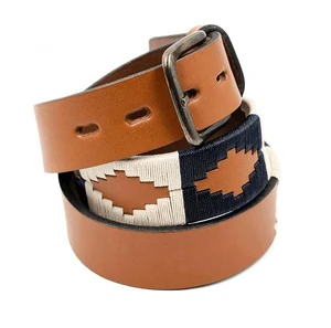 Custom Men's Polo Belt Full Grain Leather with Hand Embroidery Stainless Steel and Alloy Buckle for Tactical Applications