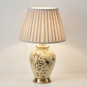 Luxury Modern APCITL Porcelain Bedside Table Lamp with Crystal Copper Fabric Shade LED Light