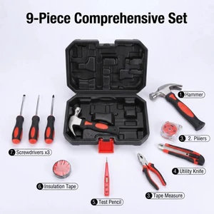 Professional 9 Piece Basic Home Hardware Tool Kit for Emergency Repair and Maintenance