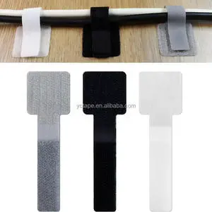 T Head Shape Reusable Self-adhesive Cable Ties Size 30mm*90mm White Hook And Loop Buckle Tape