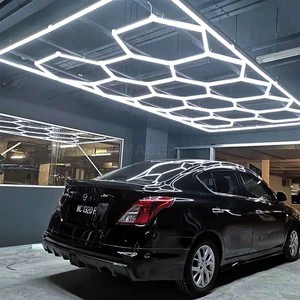 Dimmable 14 Grid Ceiling LED Garage Light Honeycomb Hexagonal Design for Car Detailing Workshop Aluminum for Car Wash Garages