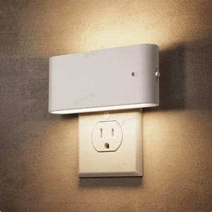 Modern Minimalist White Horizontal Plug - in Night Light, Dusk-to-Dawn Sensor & Stepless Dimming, Bedside Nightlight for Bedroom
