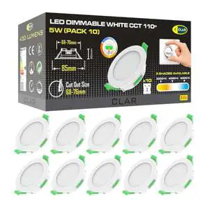 Recessed IP44 Indoor LED Dimmable CCT White 5W Plastic Cutout Downlight 68-78mm with 110 Coverage