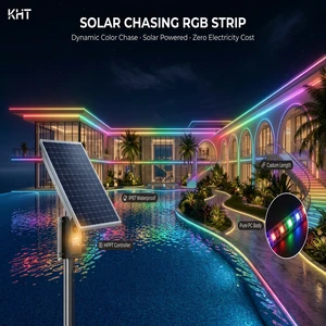 KHT Solar Chasing RGB Strip LED Light 50M 100M IP67 Waterproof Integrated Solar System Extra Long Poolside Backlight For Resort