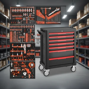 Heavy Duty Rolling Tool Cart with Tools EVA Foam Garage Tool Kits Hand Operated Tool Set Garage Workshop Professional Drawer