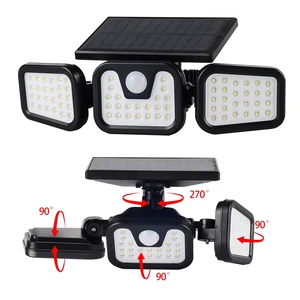 Solar Outdoor Motion Sensor Light 3 Heads 74led Ip54 Waterproof 270° Wide Angle 3 Modes Flood Wall Lamp for Garage Garden