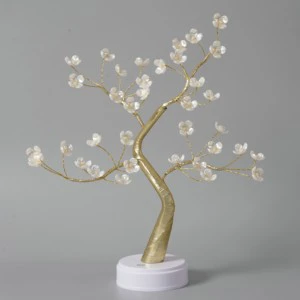 Warm Light Gold Branch Z-Bend Tree Lamp Clover Flowers LED White Base Festive Atmosphere Decorative Lighting Indoor