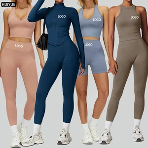 6pcs Yoga Sets Seamless Shorts Sports Bra Workout Vest Zipper Jacket Women Clothes High Waist Leggings Gym Fitness Wear Suit