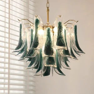 French Vintage Iron Glass Chandelier Retro Petal Gold LED Warm White Hanging Bedroom Living Room Home Decor Lamp