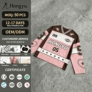 Custom Jersey Streetwear Ice Hockey Jersey Polyester Long Sleeves Quick Dry Retro Sporty Y2K Aesthetic Sublimation Uniform