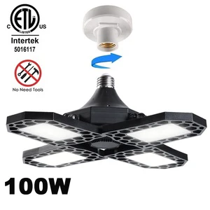 Factory ETL LED Garage Light Foldable Deformable Garage Ceiling Light Super Bright 4 Panel Garage Led Light Ceiling Adjustable
