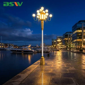 BSW High Grade Combined Lamp Series Lotus Style Street Light with Anti-corrosion Steel Pole for City Landscape Decoration