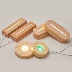 USB Wooden Base Lamp Led 3D Night Light Round Oval Rectangle Wood Led Night Light Base Wooden 3d Led Lamp Base 3d Night Light