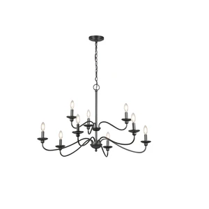 9-Light Black Traditional Tiered Large Hanging Pendant Light with E12 Bulb Base Dimmable & Adjustable Height