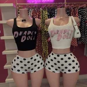 C1369 Ins Hot Selling Women's Retro Vest Polka Dot Shorts Casual 2 Piece Summer Set