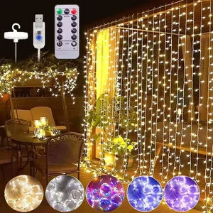 3x3m 300 8 Modes Decorative Garland Luces Cortinas De Navidad Window Waterproof Fairy LED Curtain Light String Holiday Light