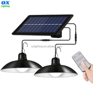 IP65 Waterproof Outdoor Indoor Double Head Solar Powered Pendant Garage Shed Hanging Light Solar Garden Yard Lamp